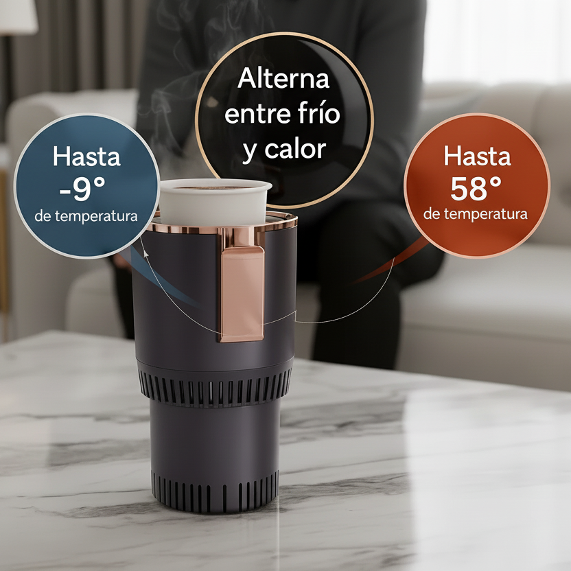 Nunca más sorbos tibios ¡Enfría o calienta tu bebida en segundos!